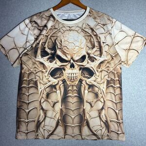 Y2K 3D Skull Spider Web All Over Print T-Shirt Men’s XL Grunge Gothic AOP